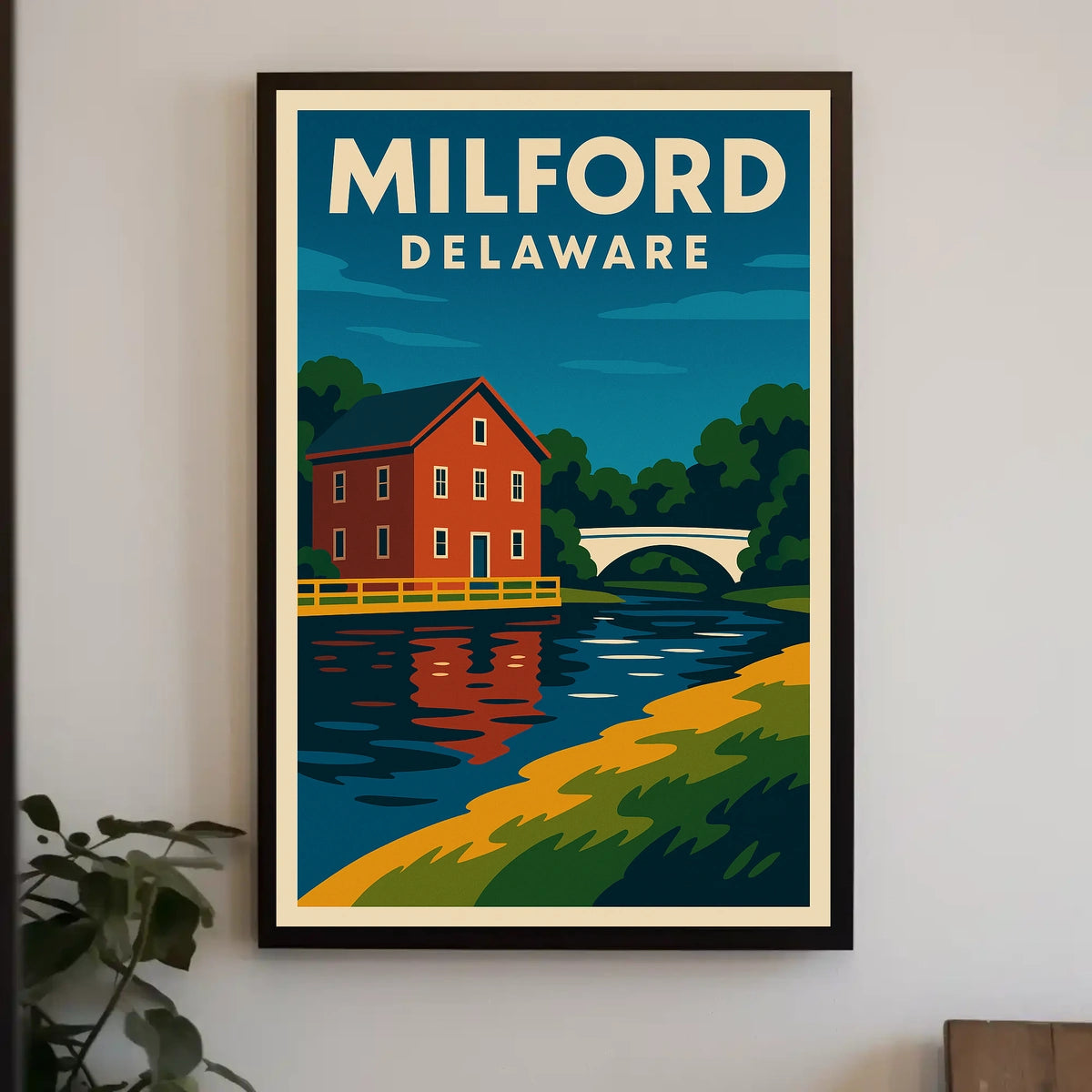 Milford Delaware Scenic Watercolor Wanderlust Poster