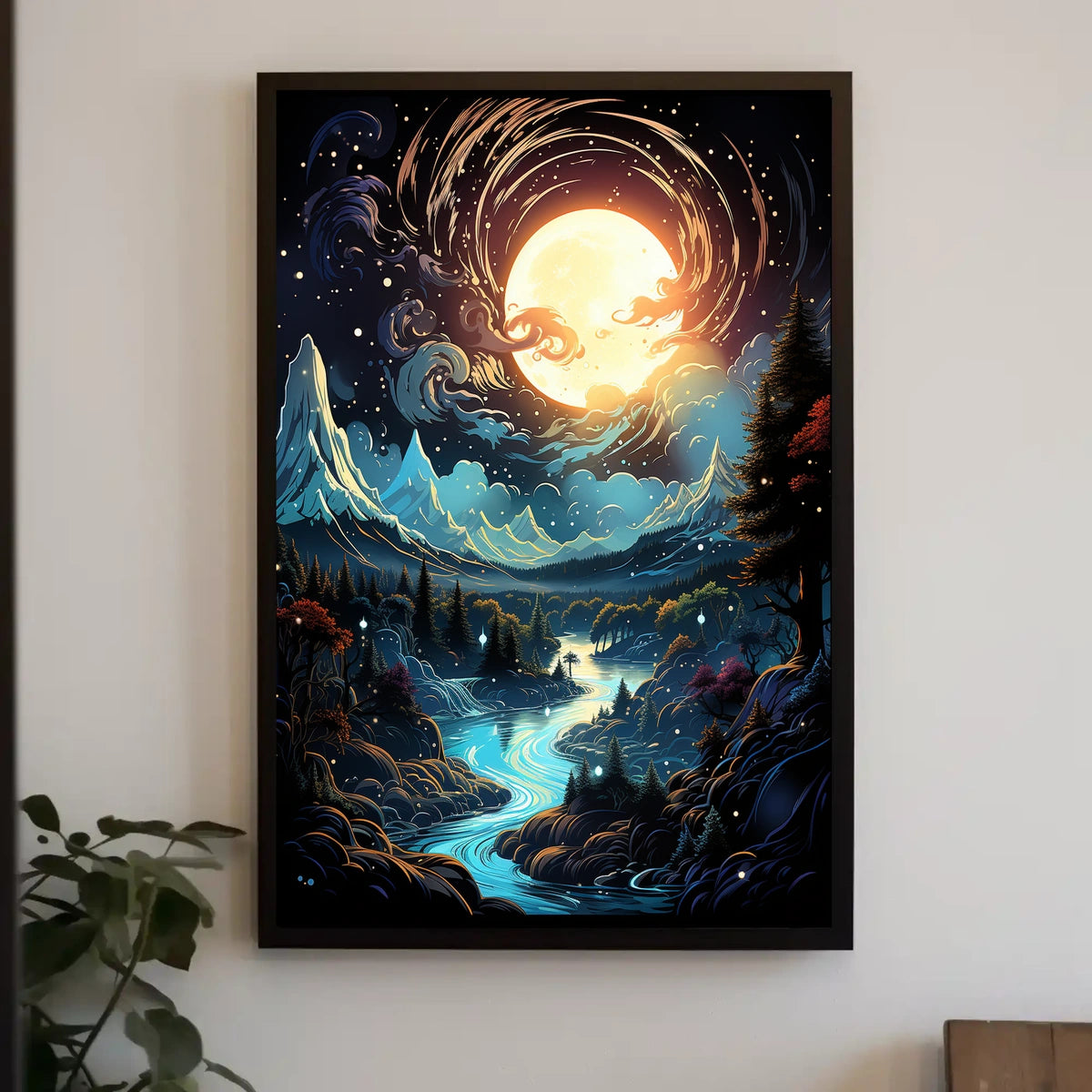 Moonlit Enchantment: Serene Night Landscape Poster