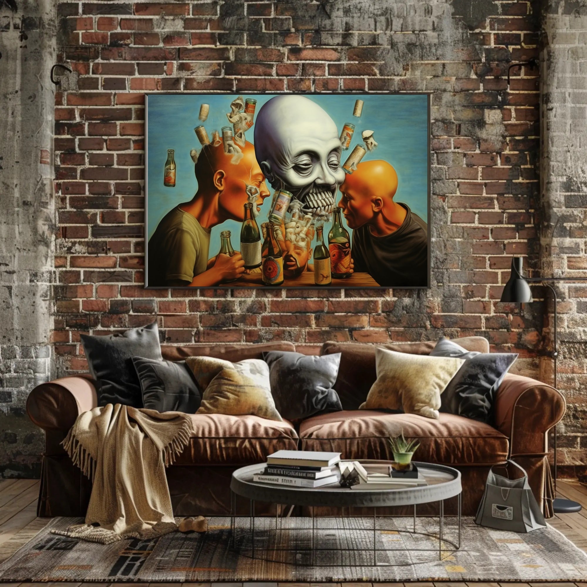 Eerie Scene with Skull and Bottles Abstract or Artistic Poster