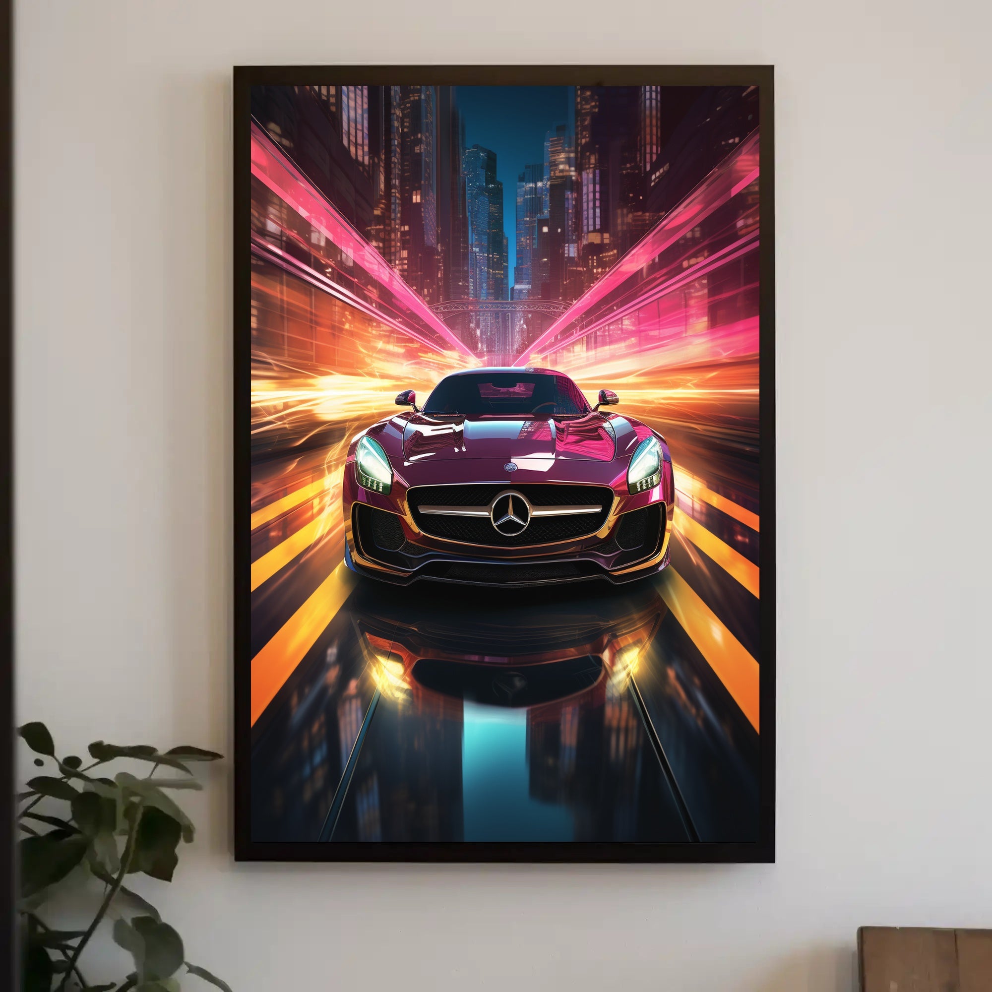 Sleek Sports Car Urban Escape Futuristic Sci-Fi Poster