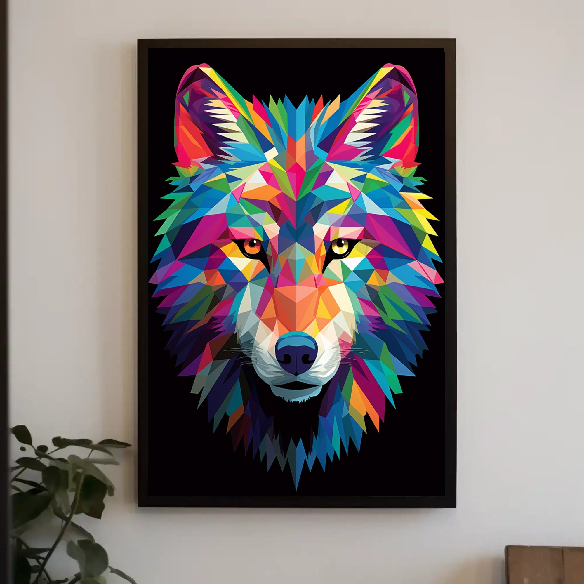 Vibrant Geometric Wolf Poster PosterGoat