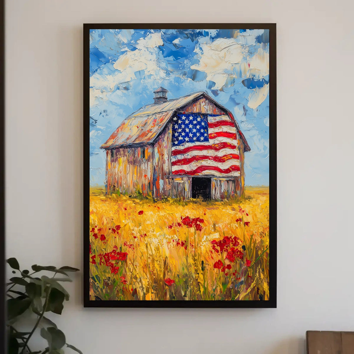 patriotic barn in the countryside Poster