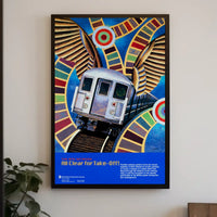Subway Train with Wings: Vibrant Surreal Art Poster