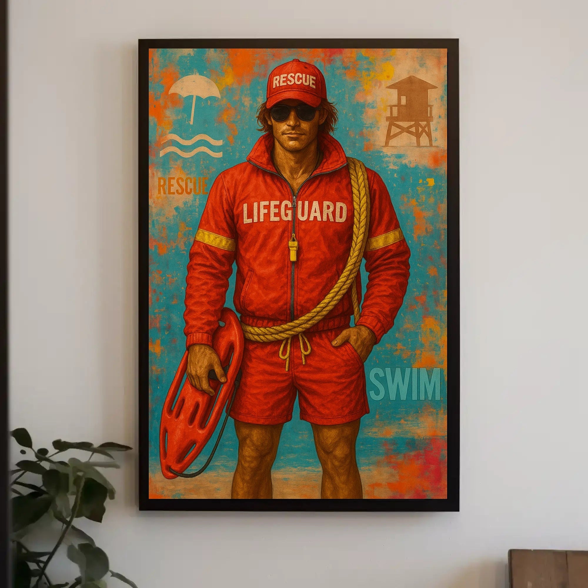 Lifeguard Beach Safety Vibrant Illustration Travel Poster