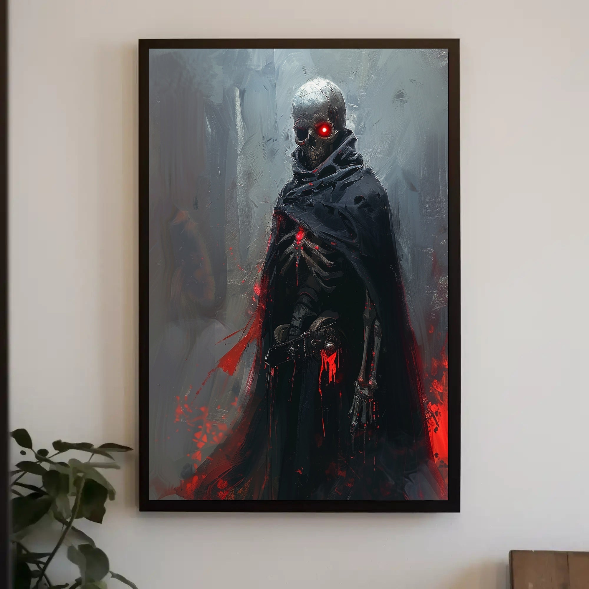 Dark Fantasy Skeleton Poster with Red Accents PosterGoat