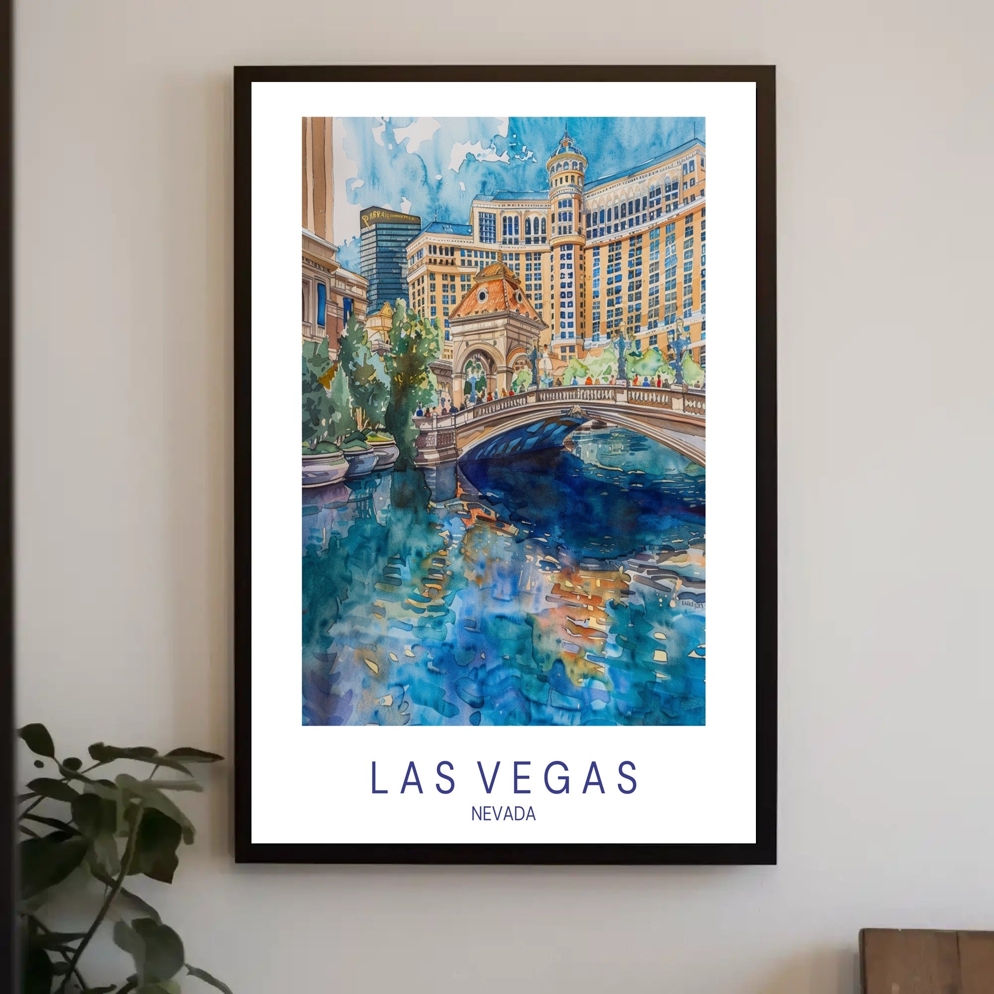 Vibrant Las Vegas Cityscape Watercolor Travel Poster PosterGoat
