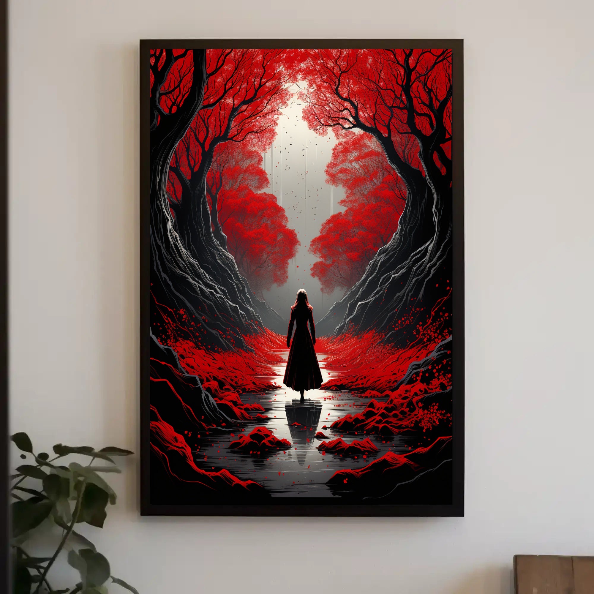 Enchanted Red Forest Poster