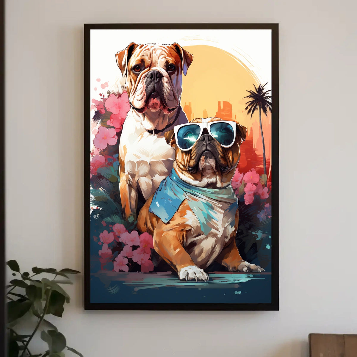 Bulldog Duo Tropical Adventure Poster for Pet Lovers