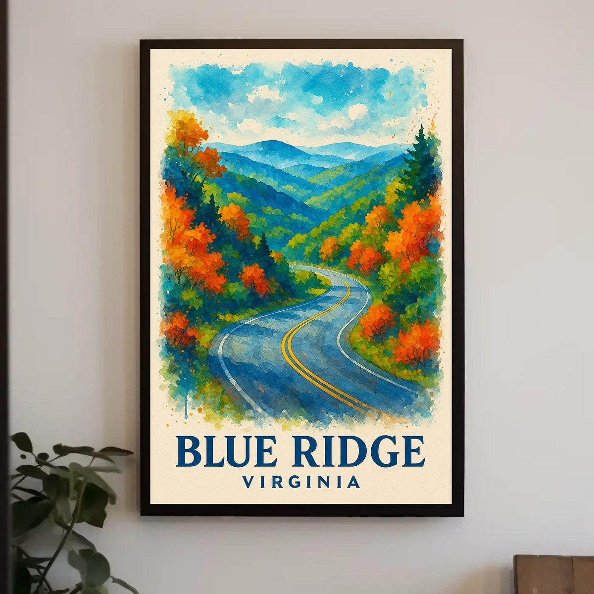 Blue Ridge Mountains Watercolor Scenic Fall Poster