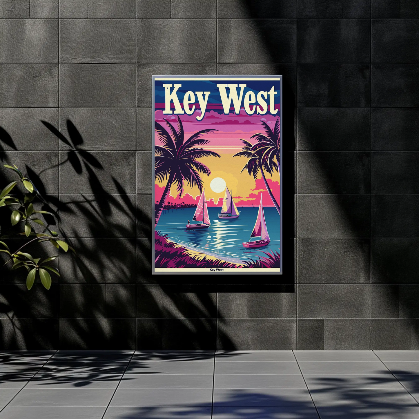 Key West Sailboats at Sunset Vintage Style Poster