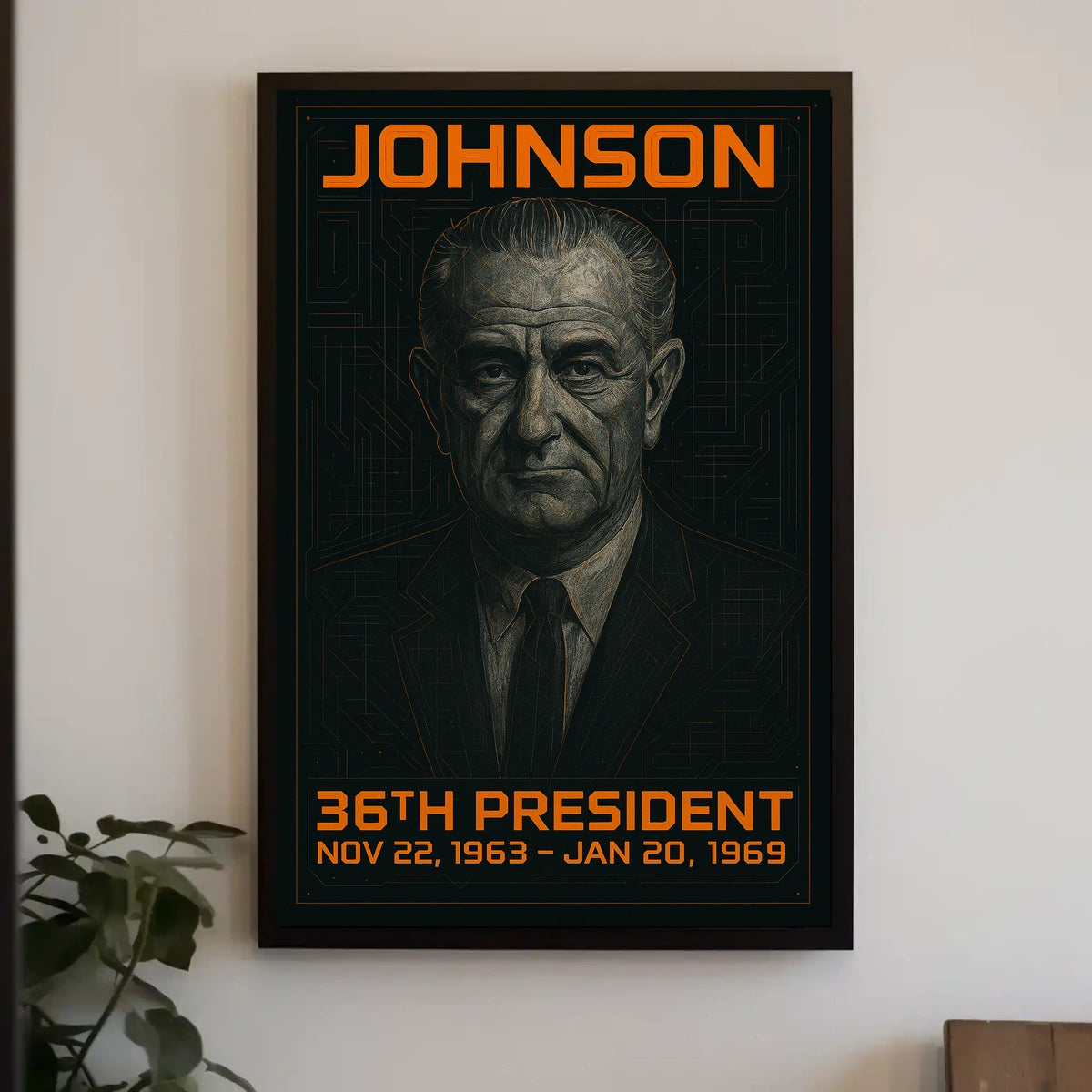 Lyndon B. Johnson 36th President of the United States Techno Schematic Poster