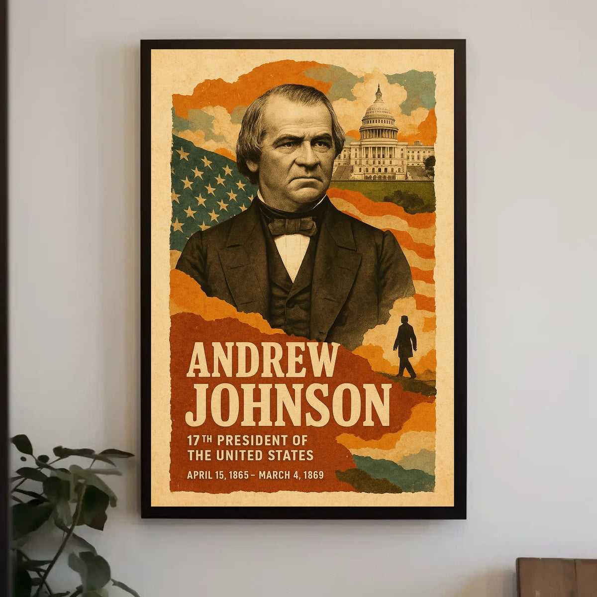 Andrew Johnson 17th President of the United States Layered Digital Collage Poster