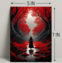 Enchanted Red Forest Poster