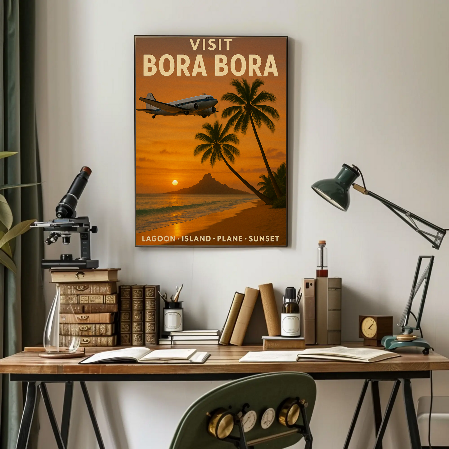 Visit Bora Bora Tropical Getaway Plane Ocean Travel Poster