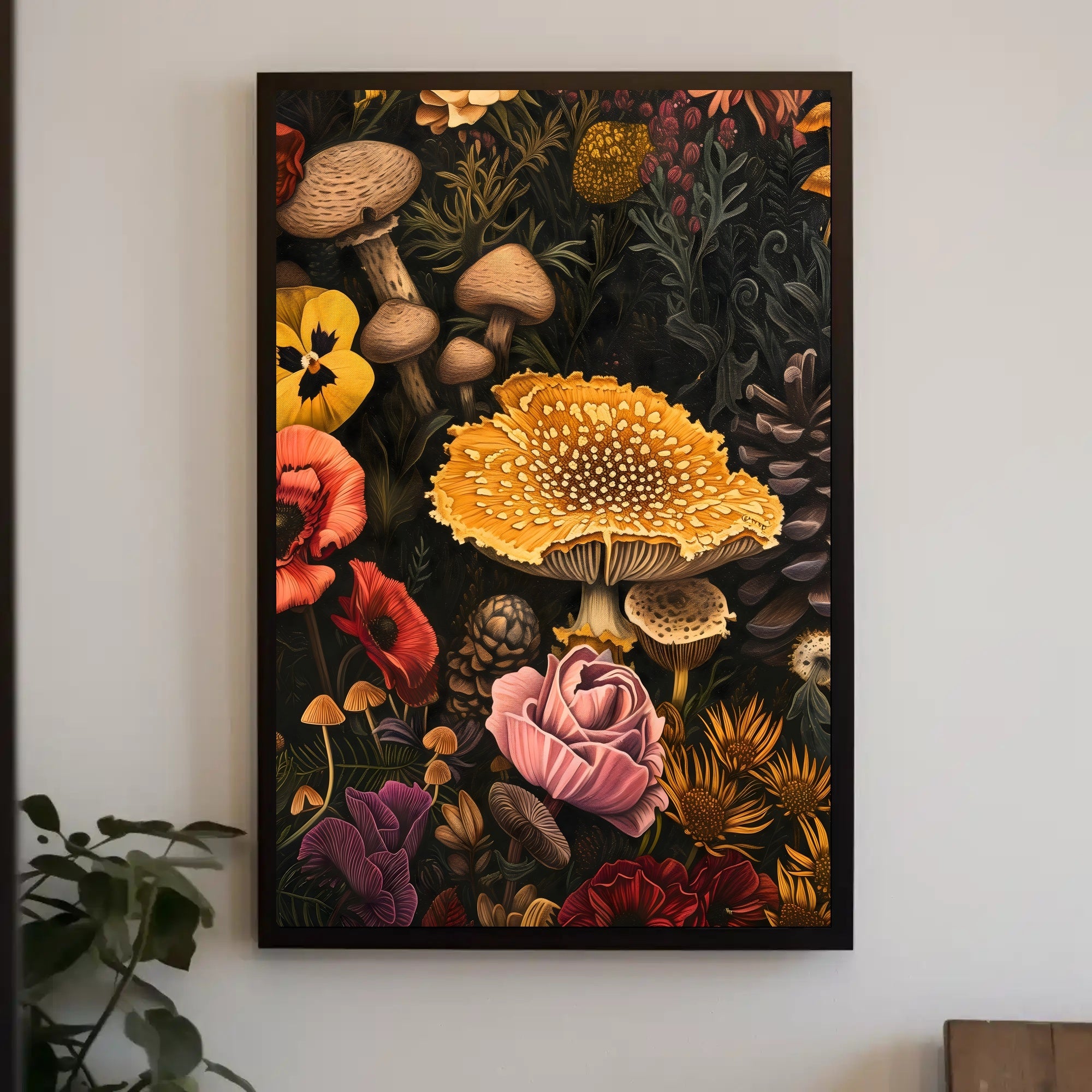 Botanical Mushroom Illustration Educational or Infographic Poster