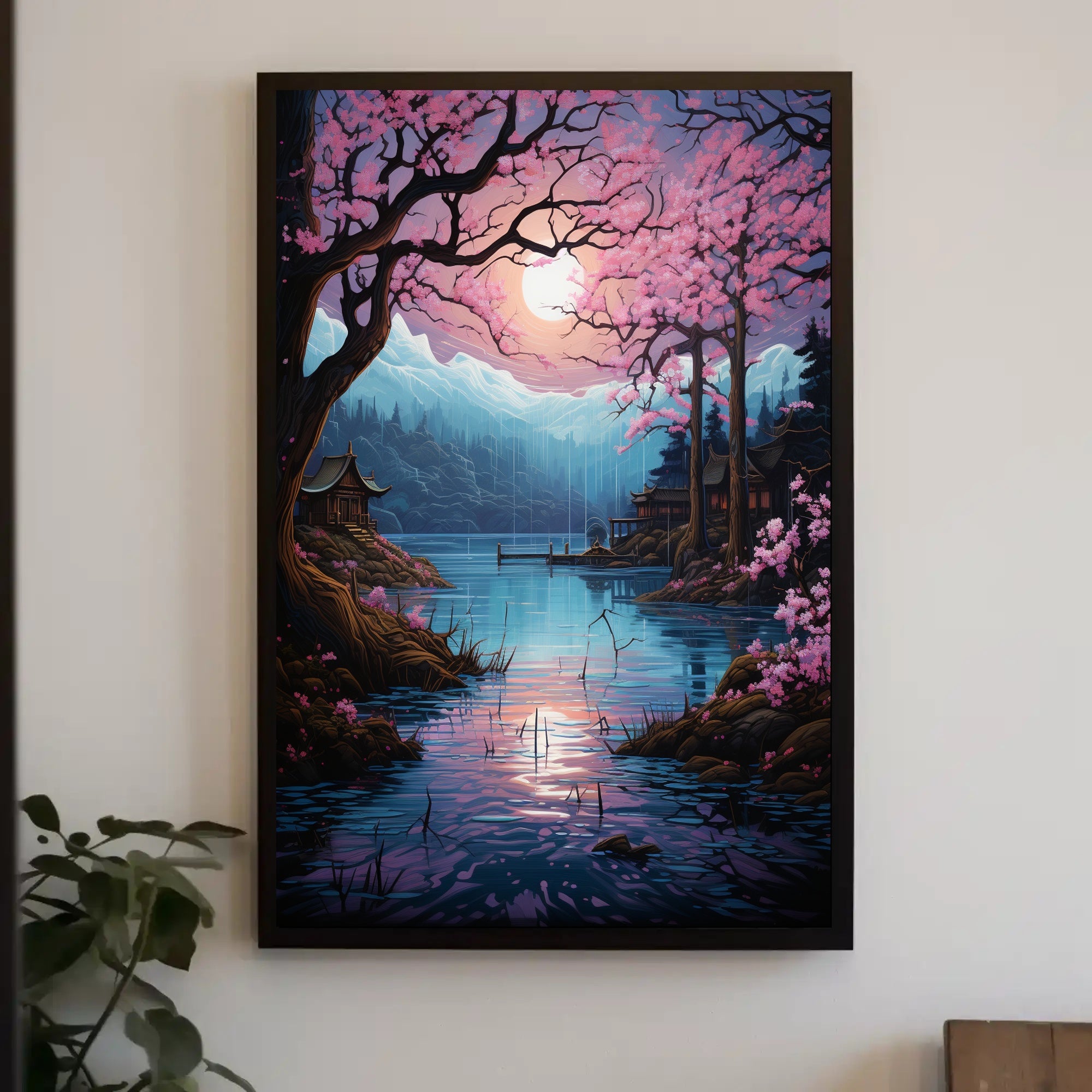 Tranquil Cherry Blossom Lake Poster
