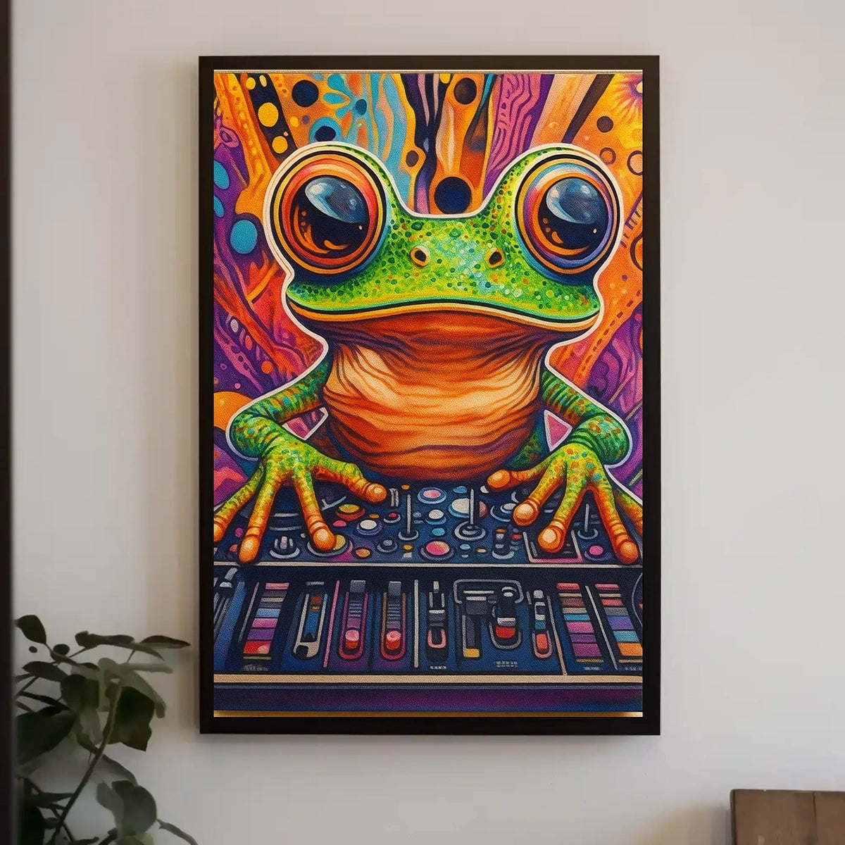 Whimsical Frog DJ Art Print: Abstract, Artistic, or Pop Culture Poster