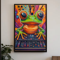 Whimsical Frog DJ Art Print: Abstract, Artistic, or Pop Culture Poster