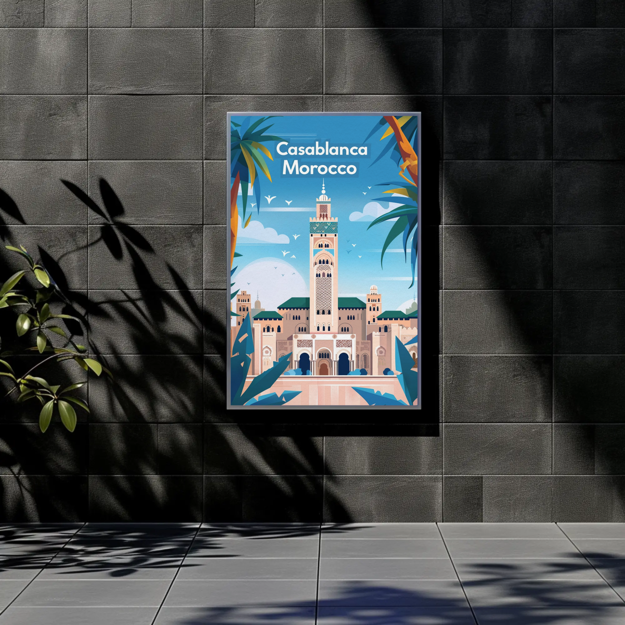 Casablanca Morocco Hassan II Mosque Vintage Travel Poster
