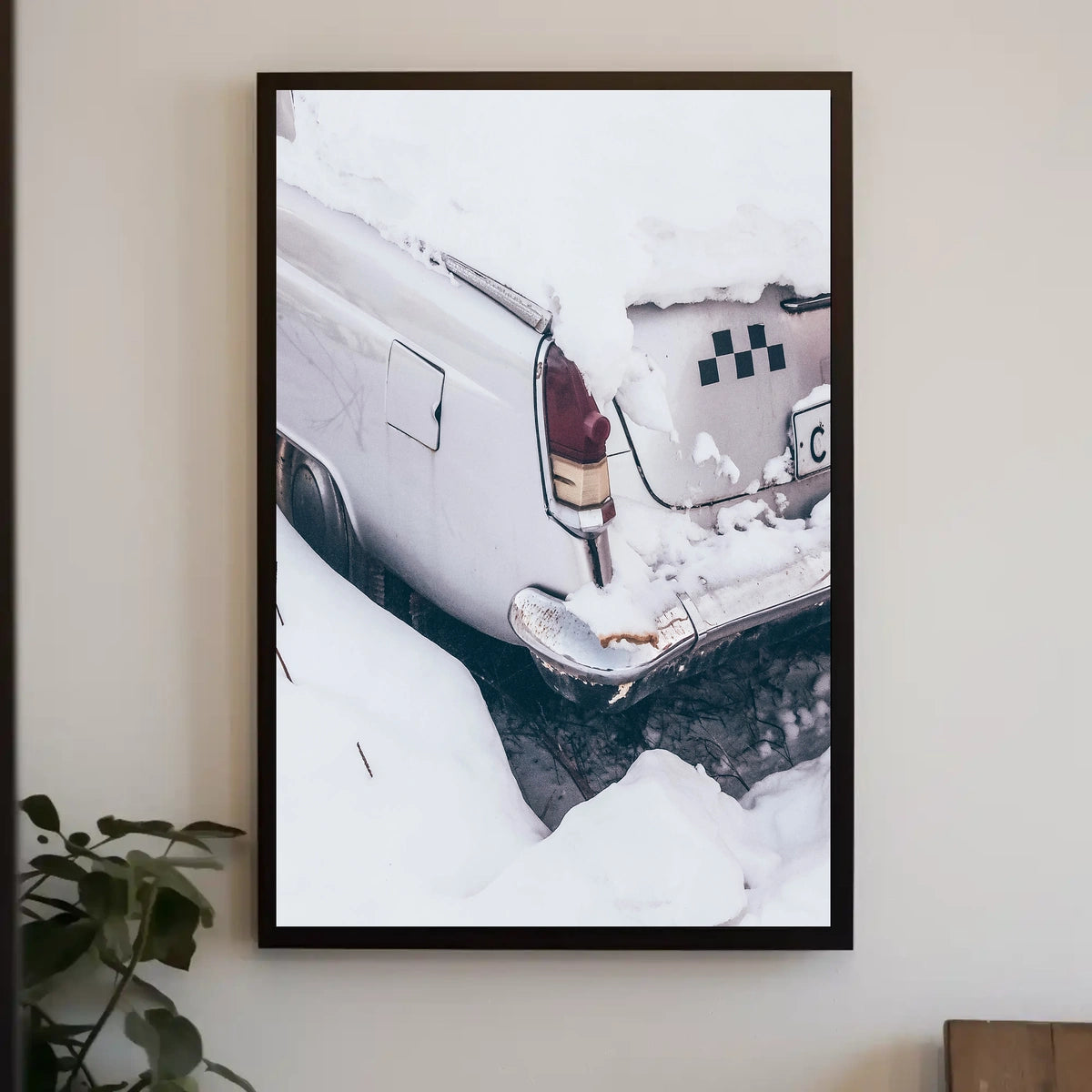 Vintage Car In Snow Vintage Poster
