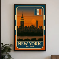 New York City Skyline Poster Vintage Wall Art