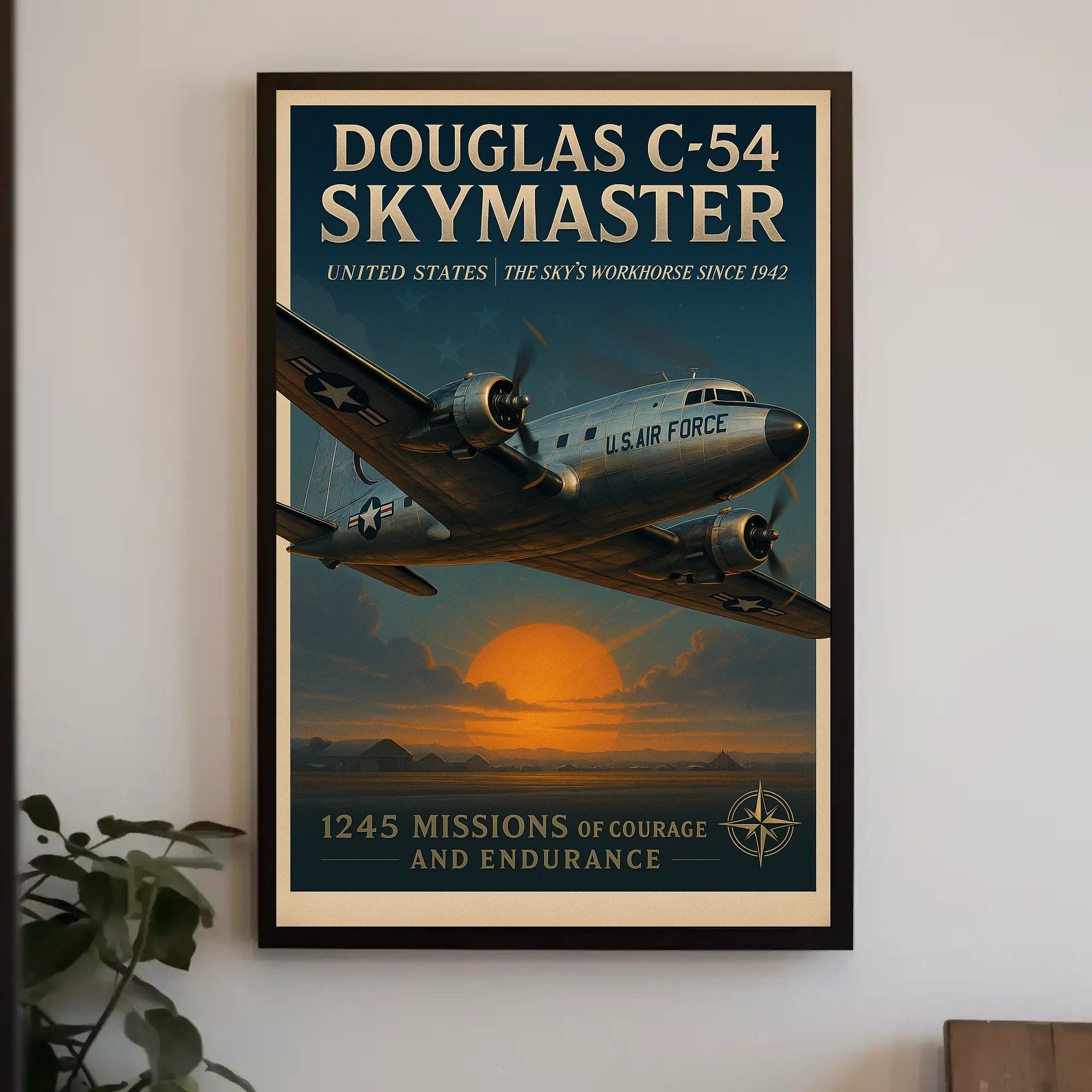 Douglas C-54 Skymaster Aviation Poster Vintage Print