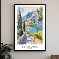 Kefalonia Coastal Village Watercolor Travel Poster PosterGoat