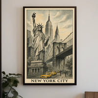 New York City Poster Vintage Travel Cityscape Wall Art