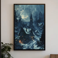 Mysterious Medieval Village Winter Scene Gothic Poster PosterGoat