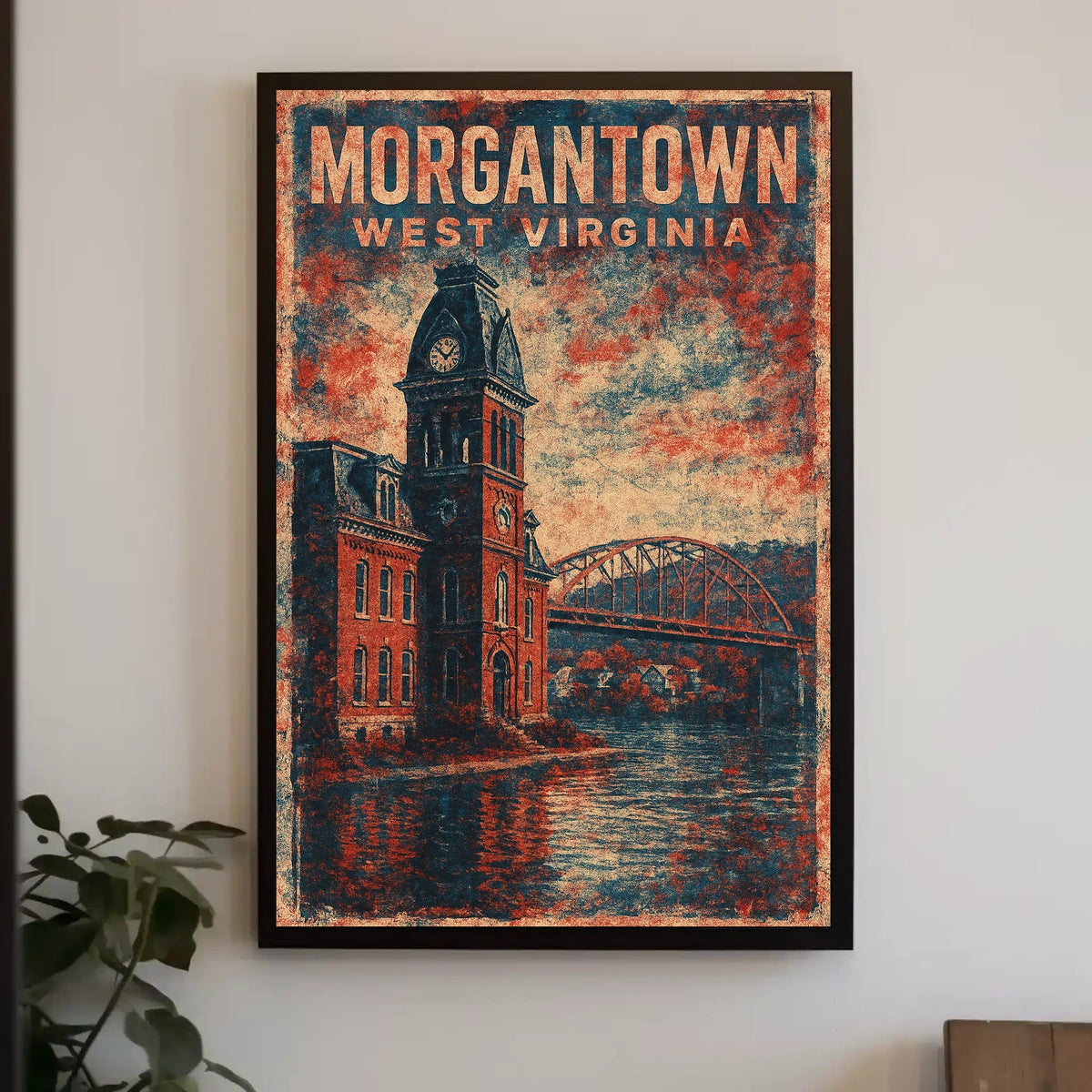 Morgantown Clock Tower River Art Deco Collectors Poster