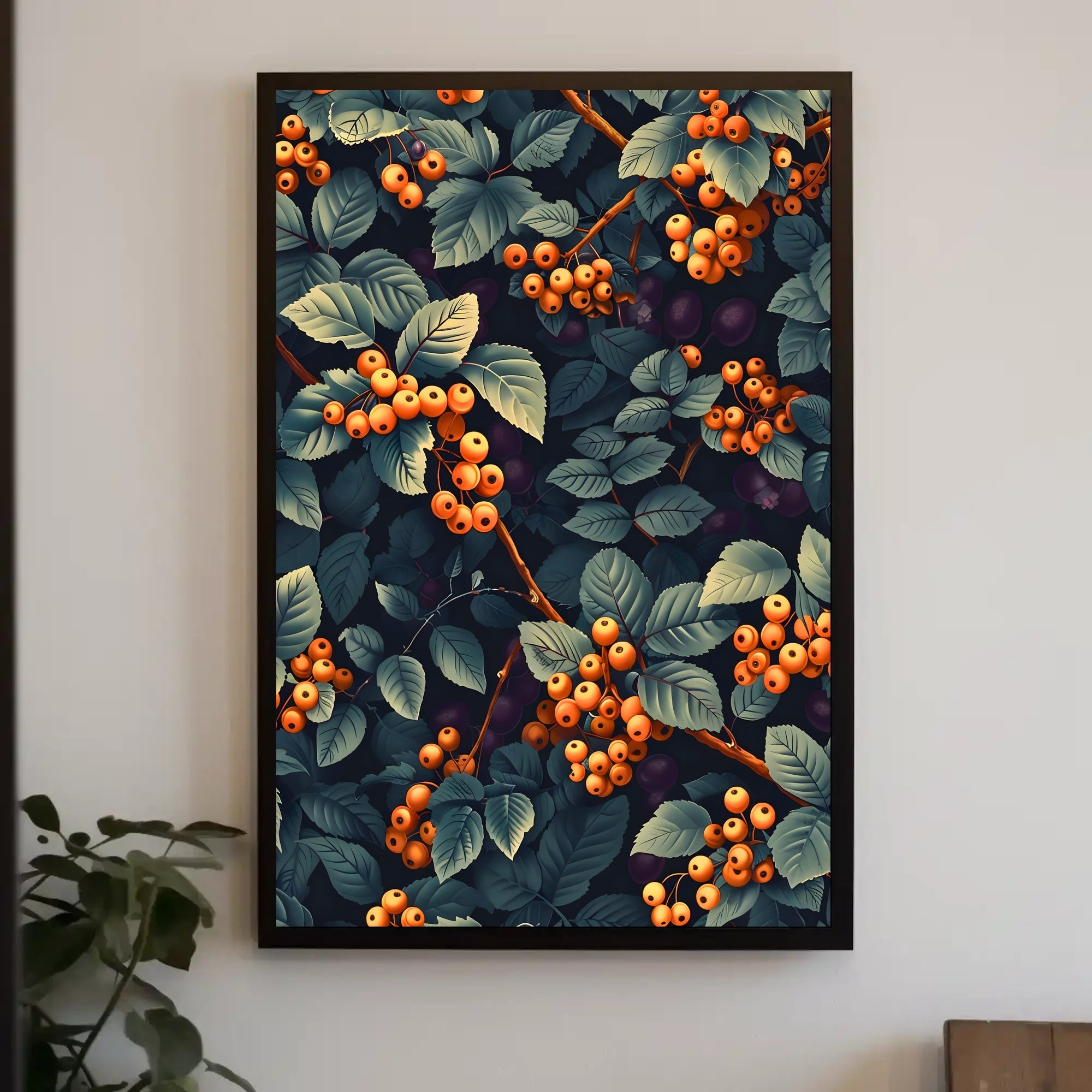 Vivid Artistic Botanical Poster with Orange Berries Illustration