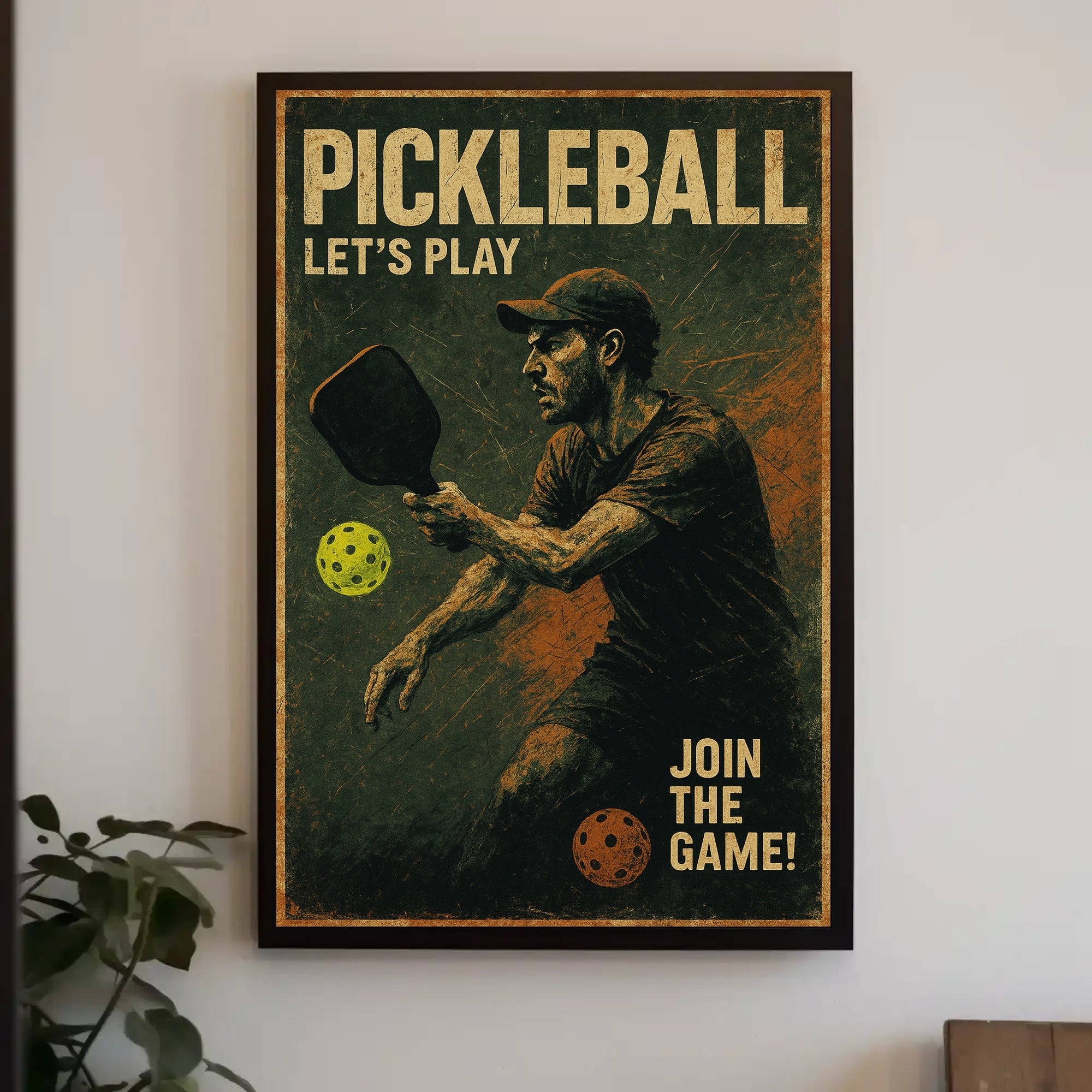 Pickleball Action Retro Sports Poster PosterGoat