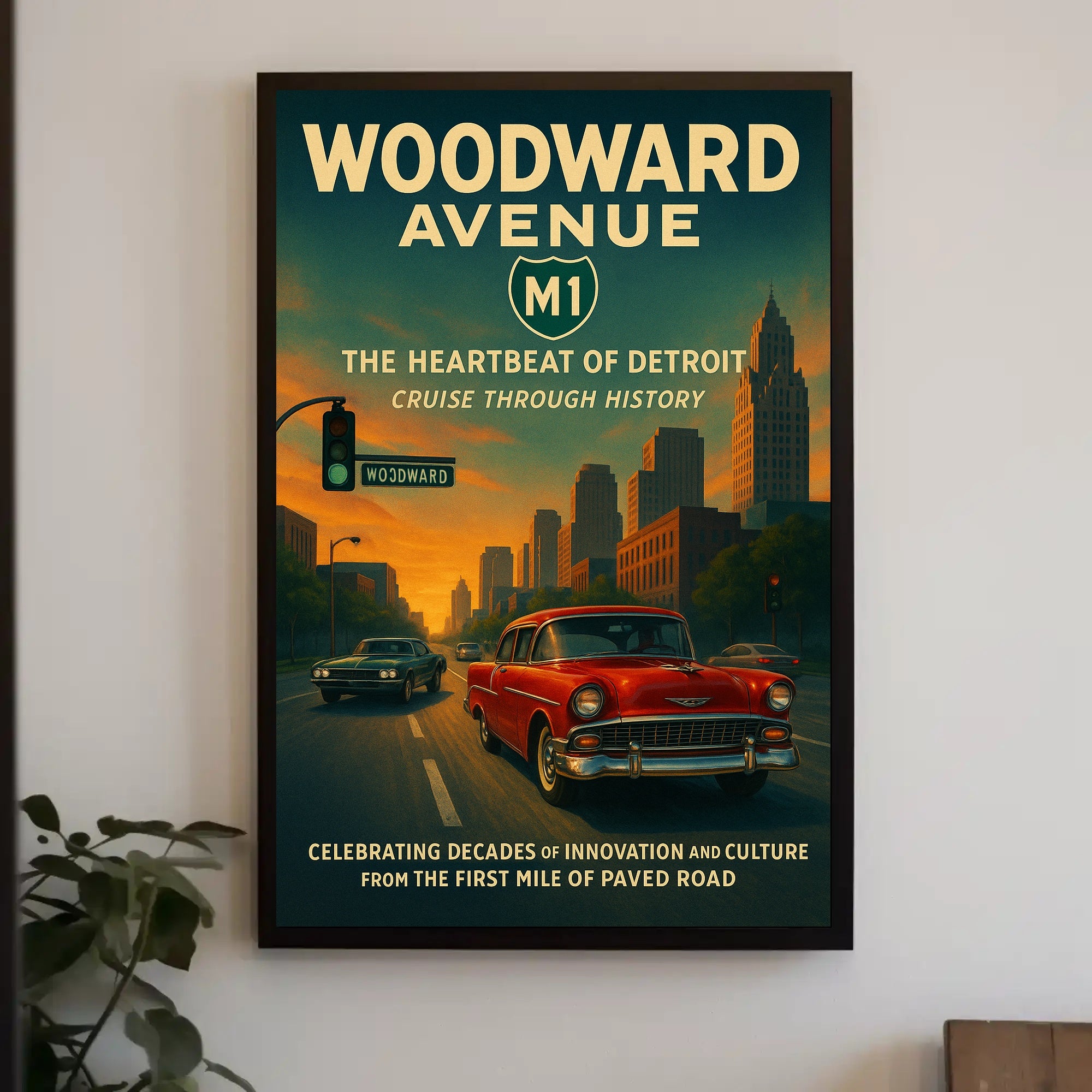 Woodward Avenue Detroit Vintage Cultural Heritage Poster
