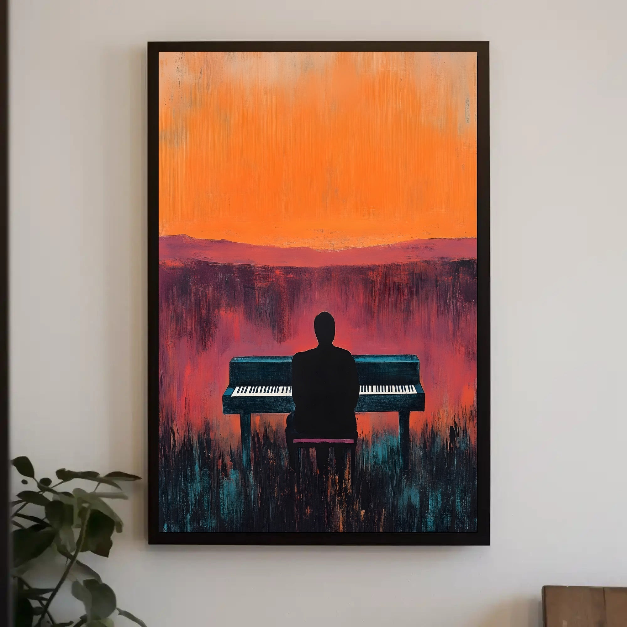 Piano Silhouette Sunset Poster Wall Art Atmospheric