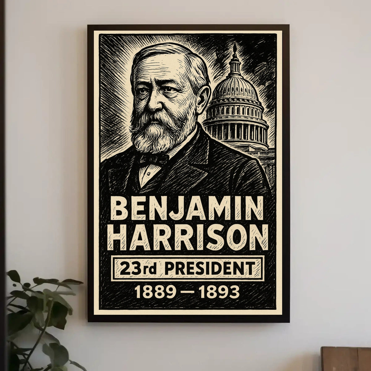Benjamin Harrison 23rd President of the United States B & W Comic Sketch Poster