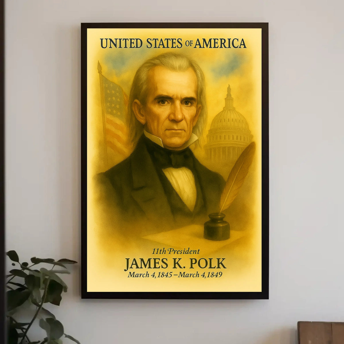 James K. Polk 11th President of the United States Vintage Watercolor Poster