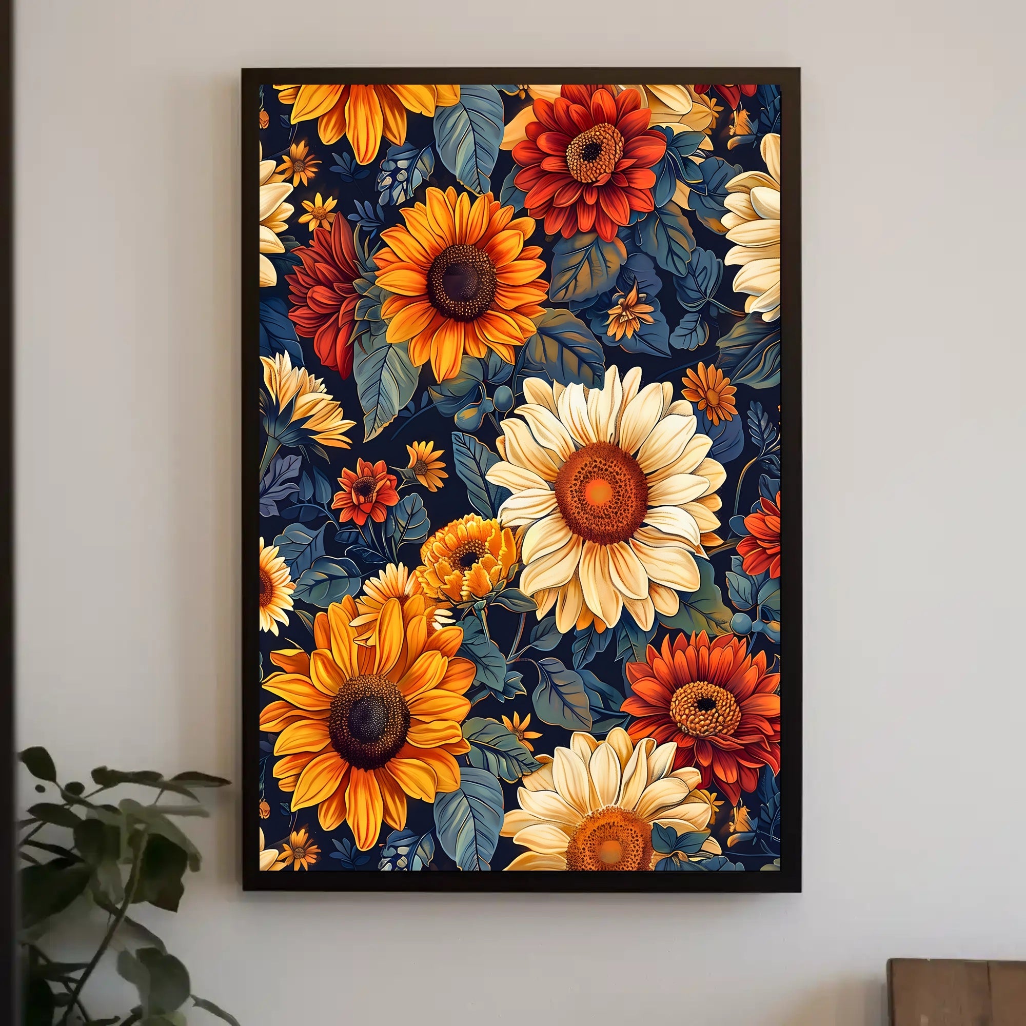 Vibrant Floral Illustration with Modern Artistic Poster
