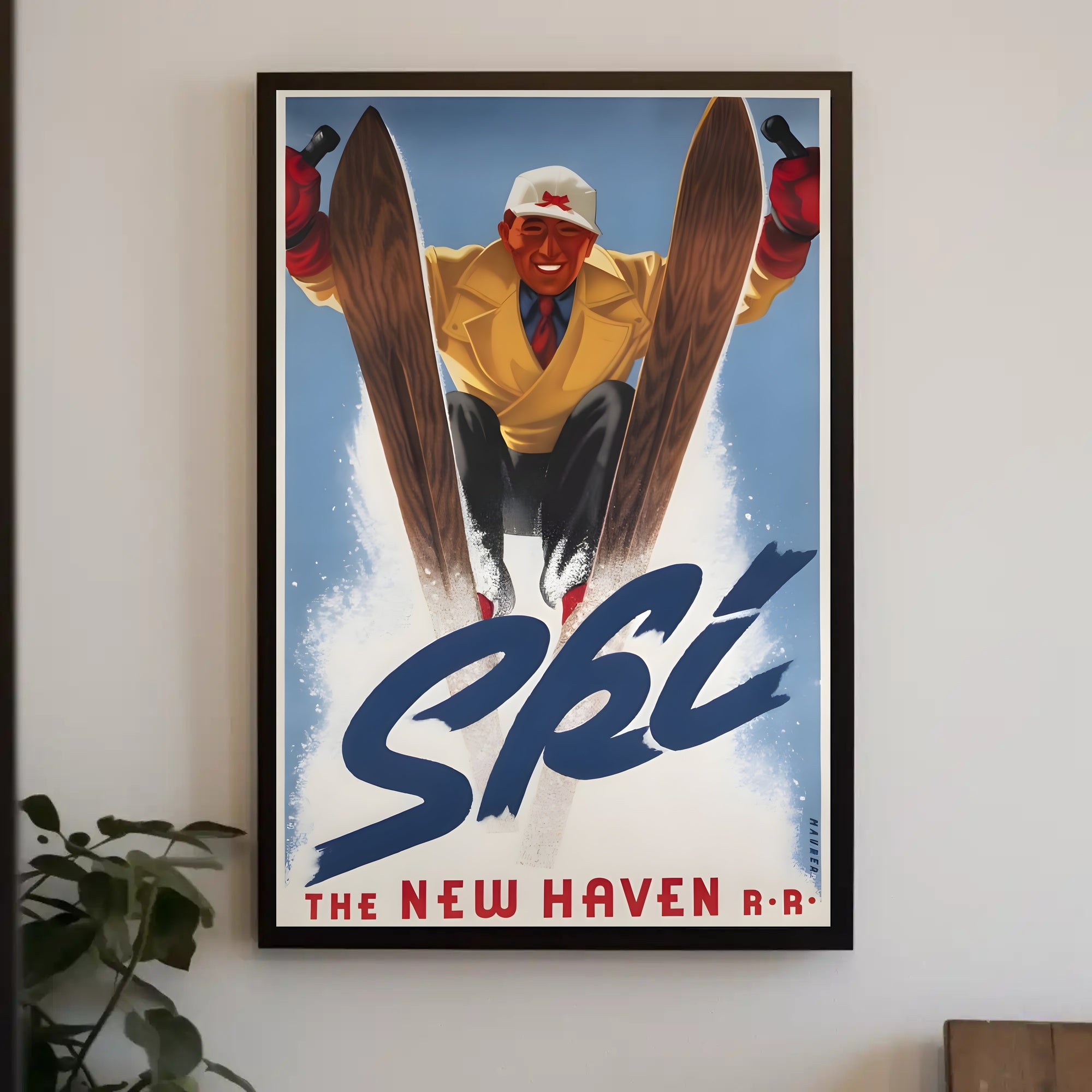 Vintage Ski Adventure: Energetic New Haven Railroad Sports Poster PosterGoat