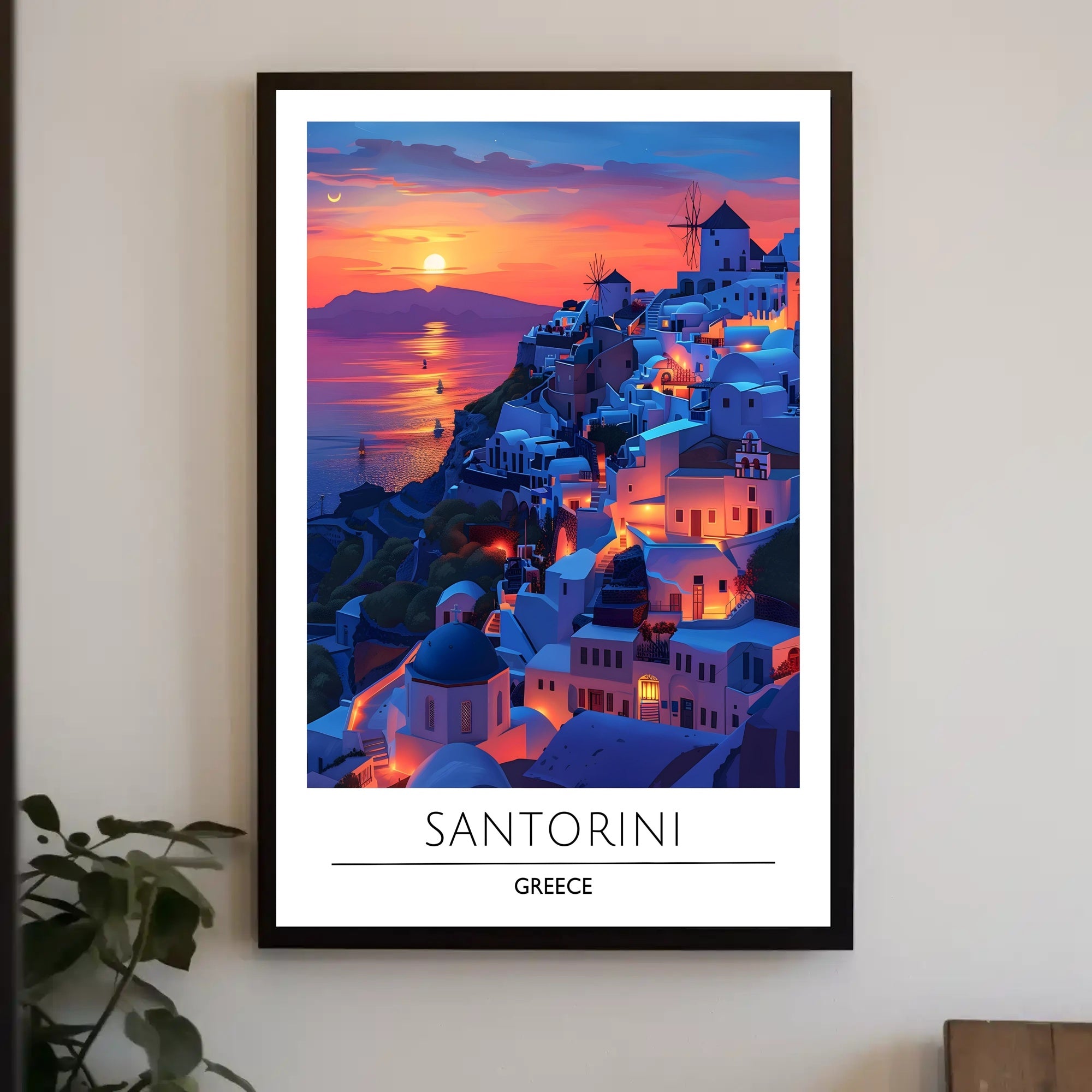 Santorini Sunset Romance Scenic Travel Poster