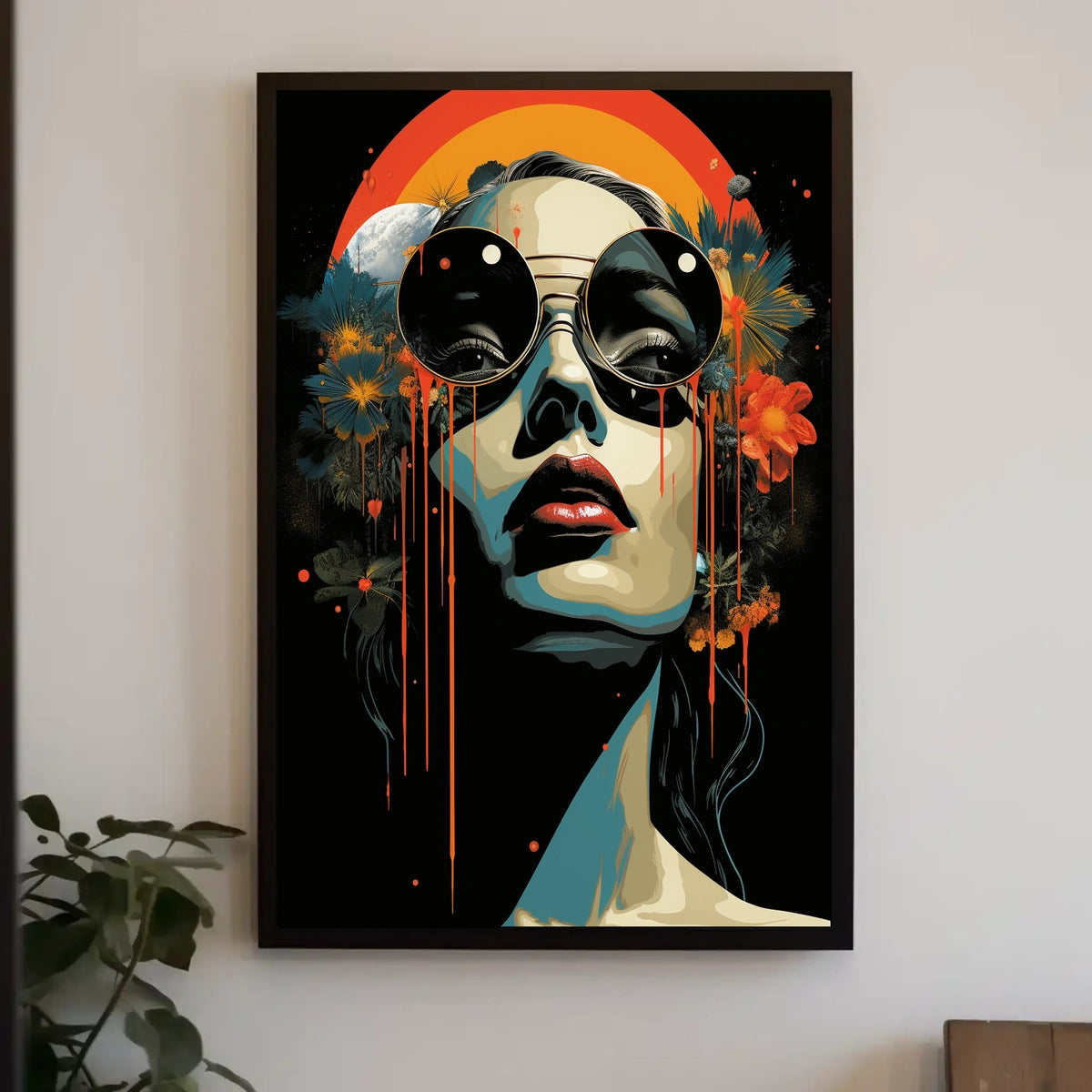 Stylized Portrait with Abstract Floral Elements Artistic Poster