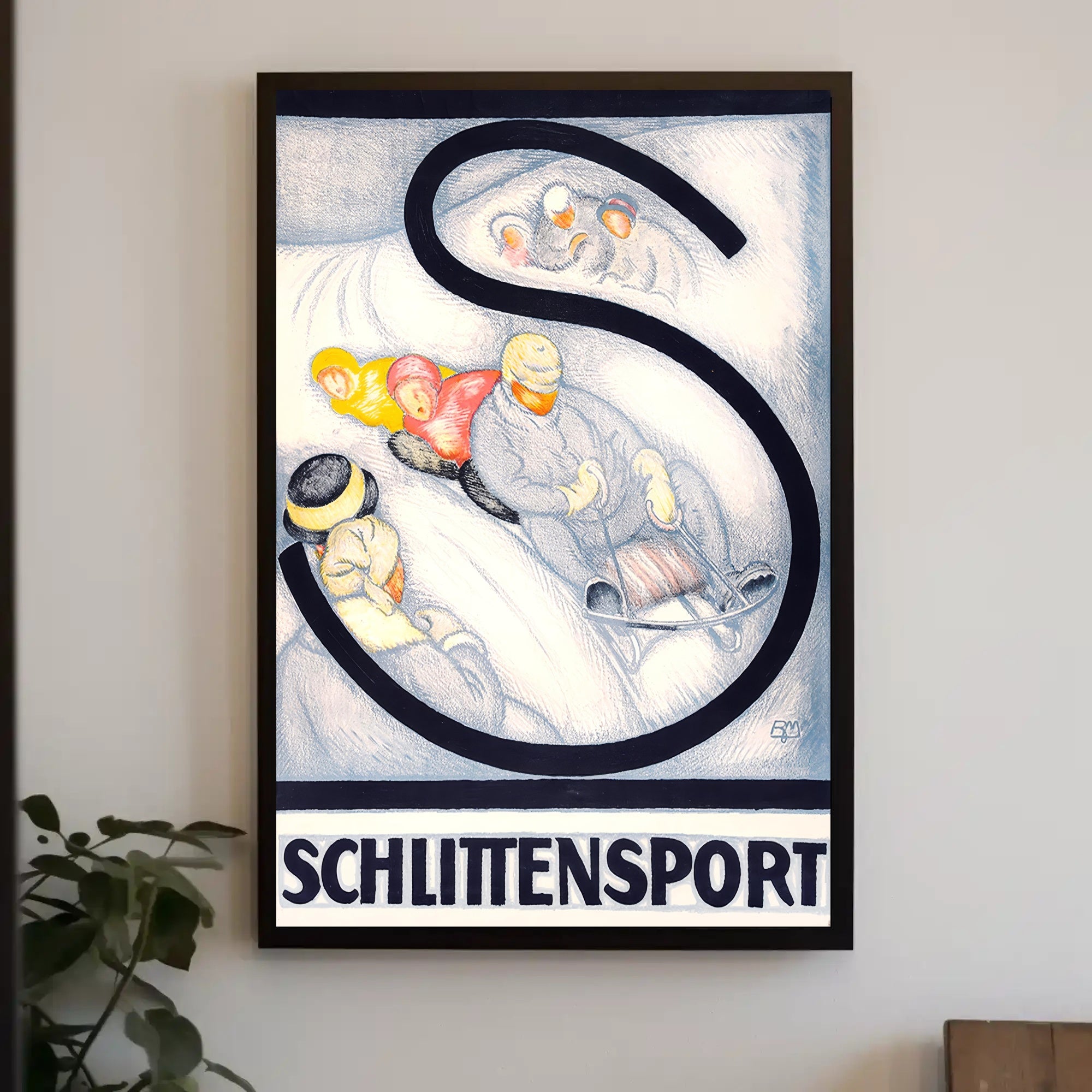 SCHLITTENSPORT Vintage Winter Sports Adventure Art Poster PosterGoat