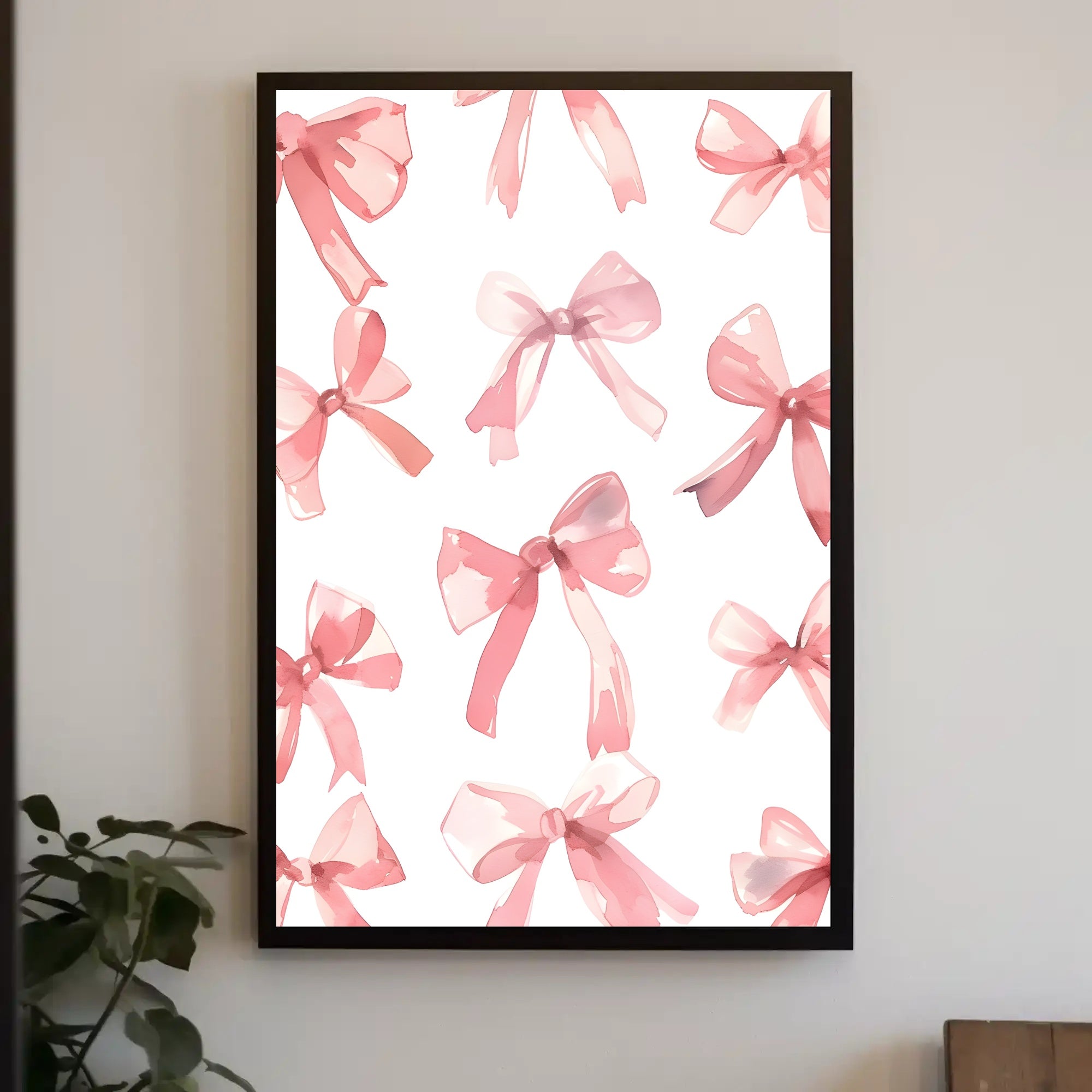 Delicate Pink Bows Watercolor – Abstract or Artistic Poster PosterGoat