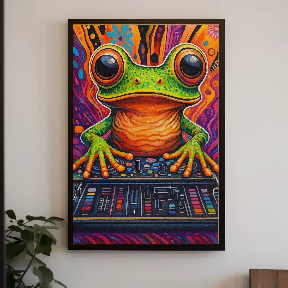 Vibrant DJ Frog Pop Art Print: Abstract, Artistic Poster