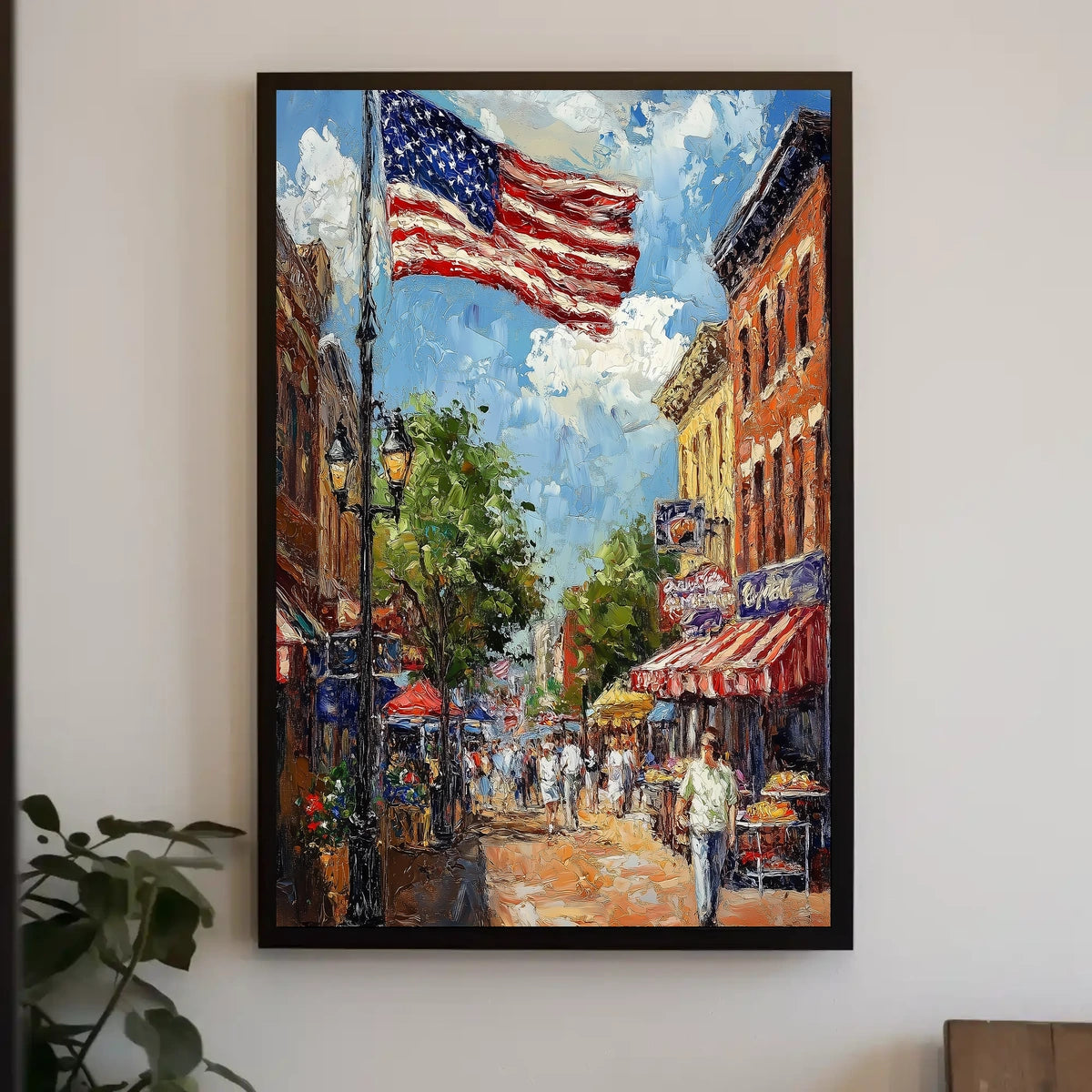 Classic American Town Square Street Scene Vintage Poster