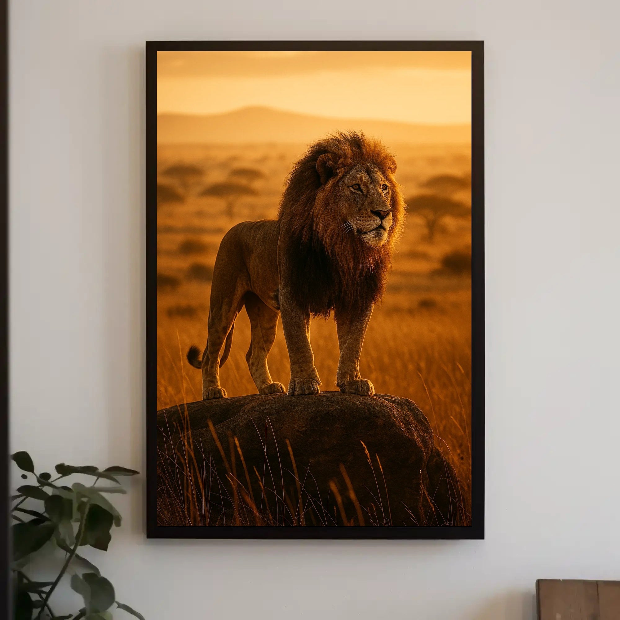 Majestic Lion in Golden Savannah Animal Poster