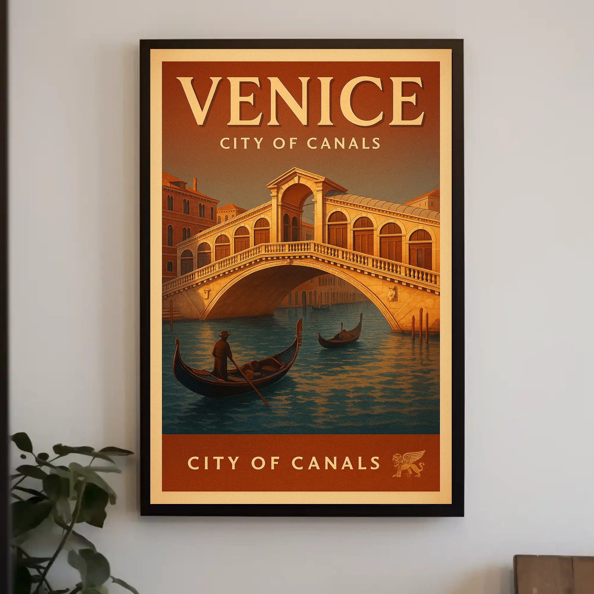 Venice Gondola Explore: Vintage Travel Poster PosterGoat