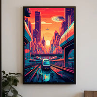 Futuristic Cityscape at Sunset Poster