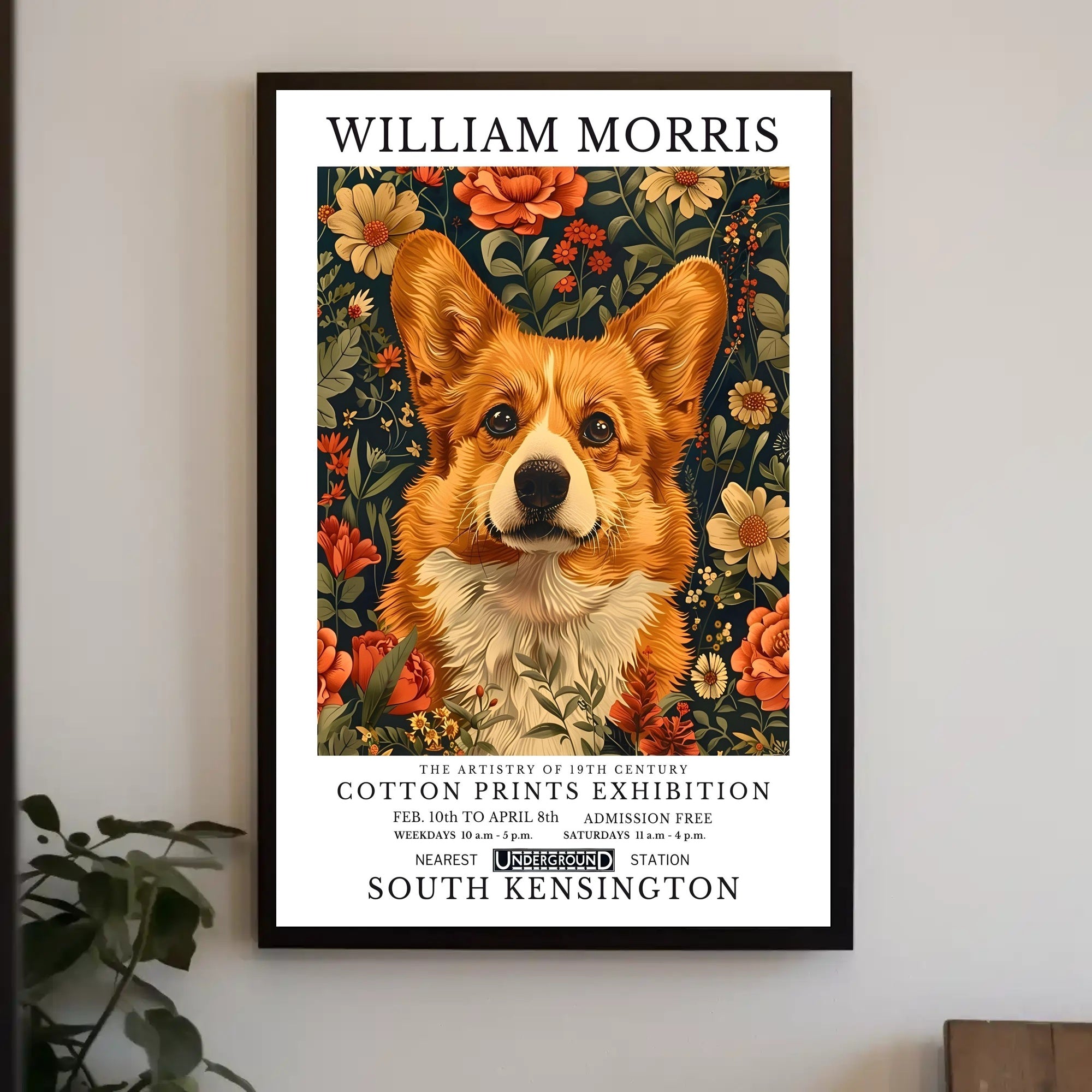 Corgi Art with Floral Elegance: Artistic Poster