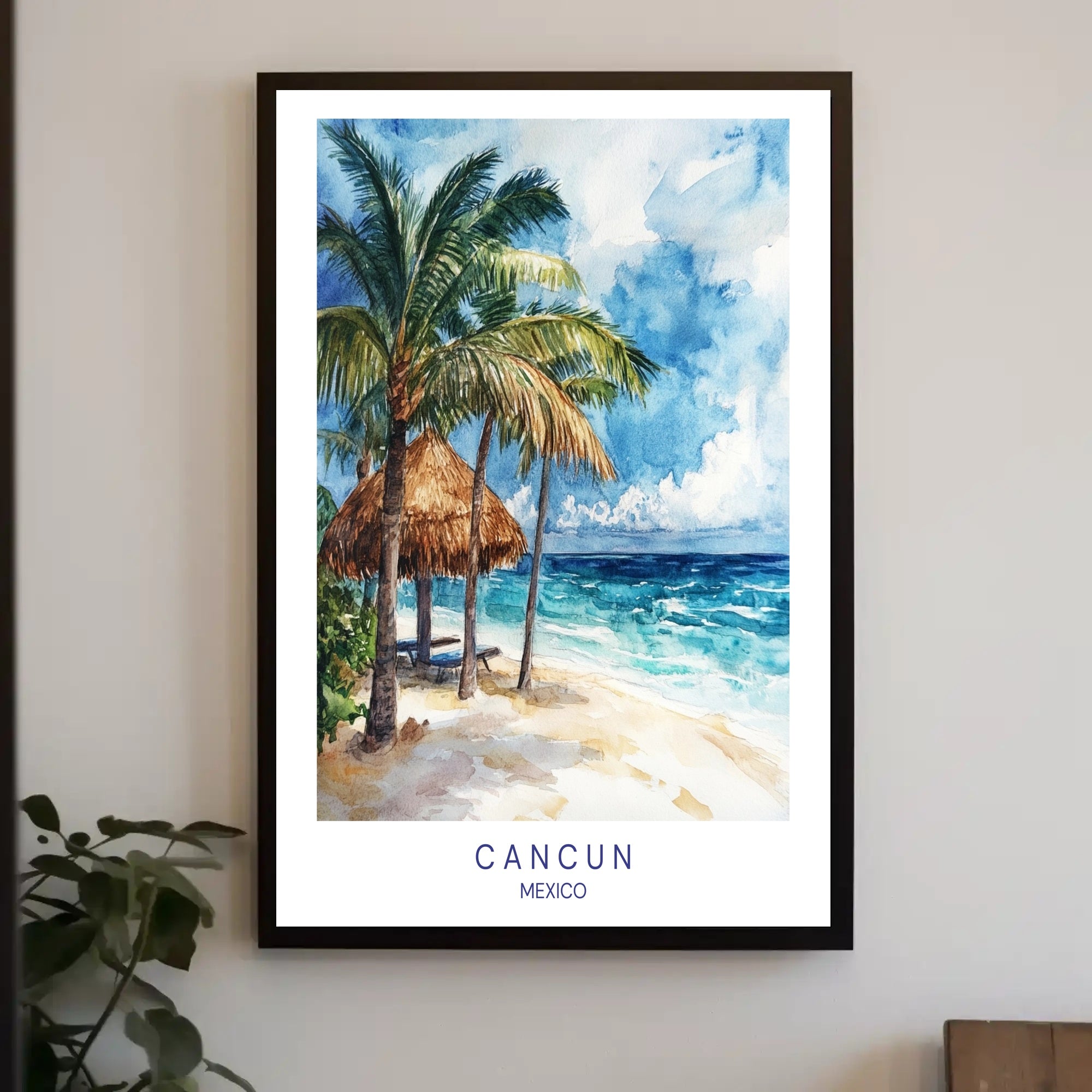 Serene Cancun Beach Watercolor Scene Travel Poster PosterGoat