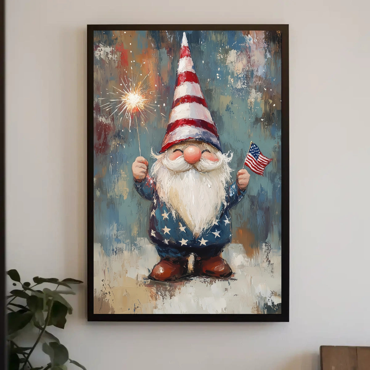 patriotic gnome holding a sparkler Poster